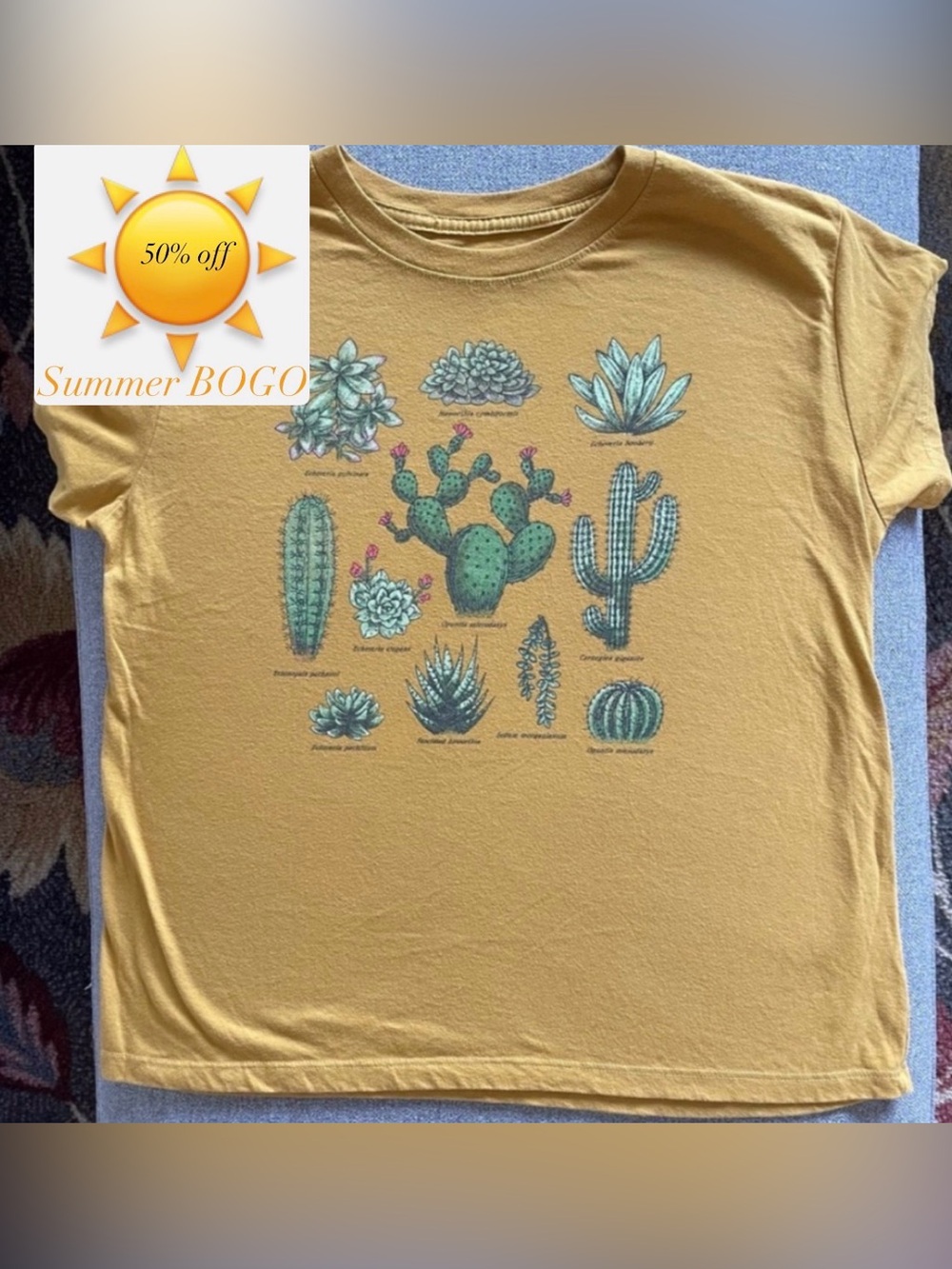 ☀️Women’s Cactus and Succulents Tee w/Scientific Names - size M